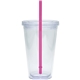 aerial view a clear/pink 20 oz large classic carnival cup, image 1 of 3