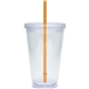 aerial view a clear/orange 20 oz large classic carnival cup, image 1 of 3