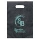 aerial view a black frosted plastic die cut convention handle bag, image 1 of 2