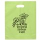 aerial view a lime green orchid colored frosted die - cut convention bag 15 x 12, image 1 of 2