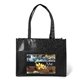 aerial view a black faux reptile black laminated non - woven couture bag - 4- color heat transfer, image 1 of 7