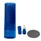aerial view a blue 1 oz cleaning spray with microfiber cloth, image 1 of 3