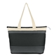 aerial view a black with natural trim 600d polyester marina tote bag, image 1 of 2
