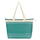 aerial view a teal with natural trim 600d polyester marina tote bag, image 1 of 2