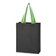 aerial view a black with lime green handles non - woven mini tote bag, image 1 of 2