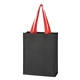 aerial view a black with red handles non - woven mini tote bag, image 1 of 2
