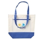 aerial view a royal blue polyester marina tote bag, image 1 of 2