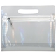 aerial view a clear translucent airline pouch cosmetic case with handle and zipper closure, image 1 of 2