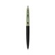 a black barrel & metallic green cap clic pen - blue and black ink