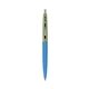 a blue barrel & metallic green cap clic pen - blue and black ink
