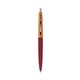 a burgundy barrel & metallic orange cap clic pen - blue and black ink