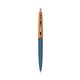 a metallic dark blue barrel & metallic orange cap clic pen - blue and black ink