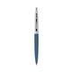 a metallic dark blue barrel & metallic silver cap clic pen - blue and black ink