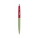 a metallic green barrel & red cap clic pen - blue and black ink