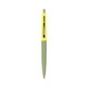 a metallic green barrel & yellow cap clic pen - blue and black ink