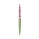 a metallic green barrel & pink lemonade cap clic pen - blue and black ink