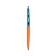 a metallic orange barrel & blue cap clic pen - blue and black ink