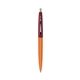 a metallic orange barrel & burgundy cap clic pen - blue and black ink
