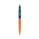 a metallic orange barrel & navy cap clic pen - blue and black ink