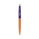 a metallic orange barrel & purple cap clic pen - blue and black ink