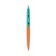 a metallic orange barrel & teal cap clic pen - blue and black ink