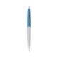 a metallic silver barrel & blue cap clic pen - blue and black ink