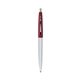 a metallic silver barrel & burgundy cap clic pen - blue and black ink
