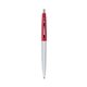 a metallic silver barrel & red cap clic pen - blue and black ink