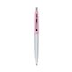 a metallic silver barrel & pink lemonade cap clic pen - blue and black ink