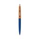 a navy barrel & metallic orange cap clic pen - blue and black ink