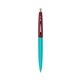 a teal barrel & burgundy cap clic pen - blue and black ink