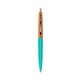 a teal barrel & metallic orange cap clic pen - blue and black ink