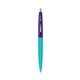 a teal barrel & purple cap clic pen - blue and black ink