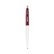 a white barrel & burgundy cap clic pen - blue and black ink