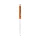 a white barrel & metallic orange cap clic pen - blue and black ink