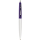 a white barrel & purple cap clic pen - blue and black ink