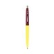 a yellow barrel & burgundy cap clic pen - blue and black ink