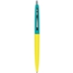 aerial view a yellow barrel & teal cap clic pen - blue and black ink, image 1 of 3