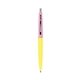 a yellow barrel & pink lemonade cap clic pen - blue and black ink