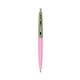 a pink lemonade barrel & metallic green cap clic pen - blue and black ink