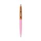 a pink lemonade barrel & metallic orange cap clic pen - blue and black ink