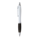 aerial view a white/black w/black ink plastic white pen with sleek grip, image 1 of 6