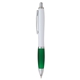 aerial view a white/green w/black ink plastic white pen with sleek grip, image 1 of 6