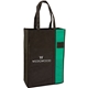 aerial view a black with green panel non - woven convention tote bag, image 1 of 2