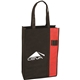 aerial view a black with red panel non - woven convention tote bag, image 1 of 2