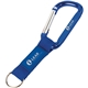 a blue key tag carabiner with strap and raised rubber patch