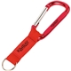 a red key tag carabiner with strap and raised rubber patch