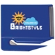 a blue business card letter opener with mirror
