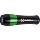 aerial view a black with green stripe questor metal flashlight, image 1 of 3