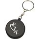 a black mini hockey puck stress reliever keytag